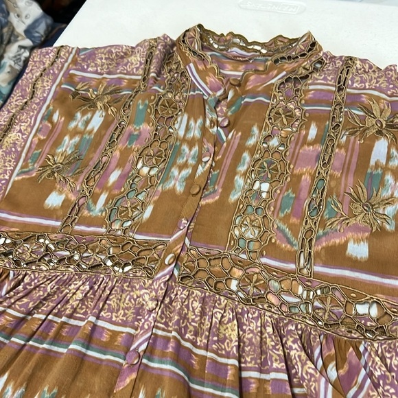 Free People Sz M Augustine Mini Dress Embroidered Babydoll Pockets - Picture 3 of 12